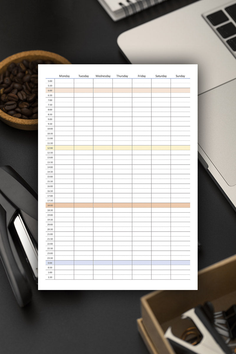 Printable Timetable, Plain, Neat for Minimalist, Portrait Instant download PDF - Detail