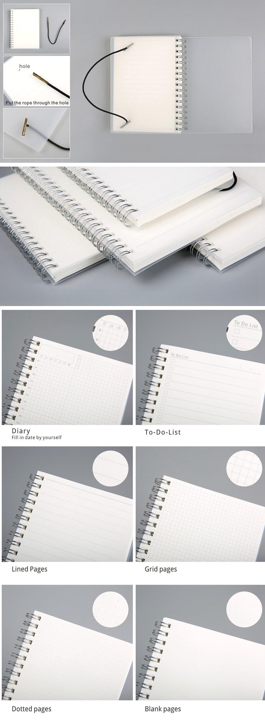 Spiral Bound Notebook Dotted Lined Grid A6/A5/B5/A4 - Detail