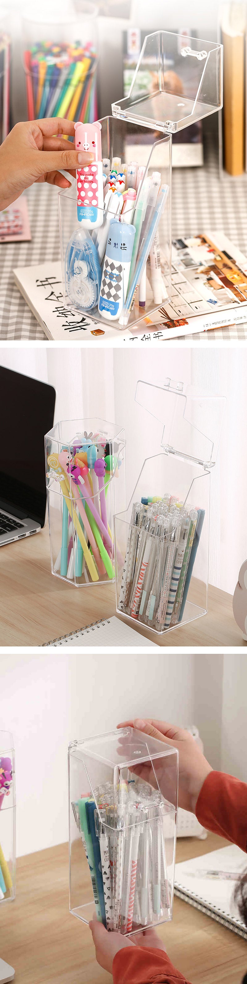 Transparent Desktop Pencil Cup with Lid - Detail