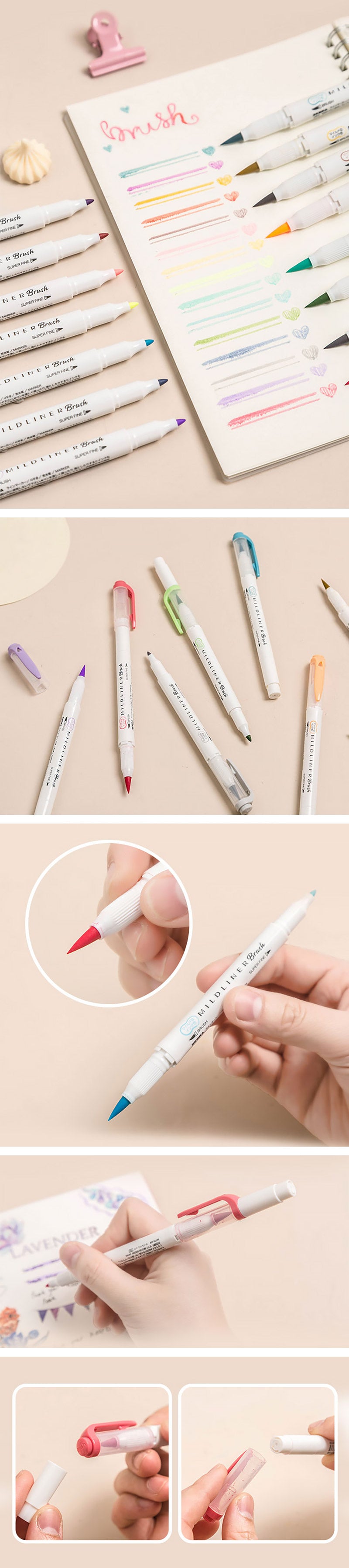 Zebra Mildliner Double Ended Brush Pen 15 Colors - Detail