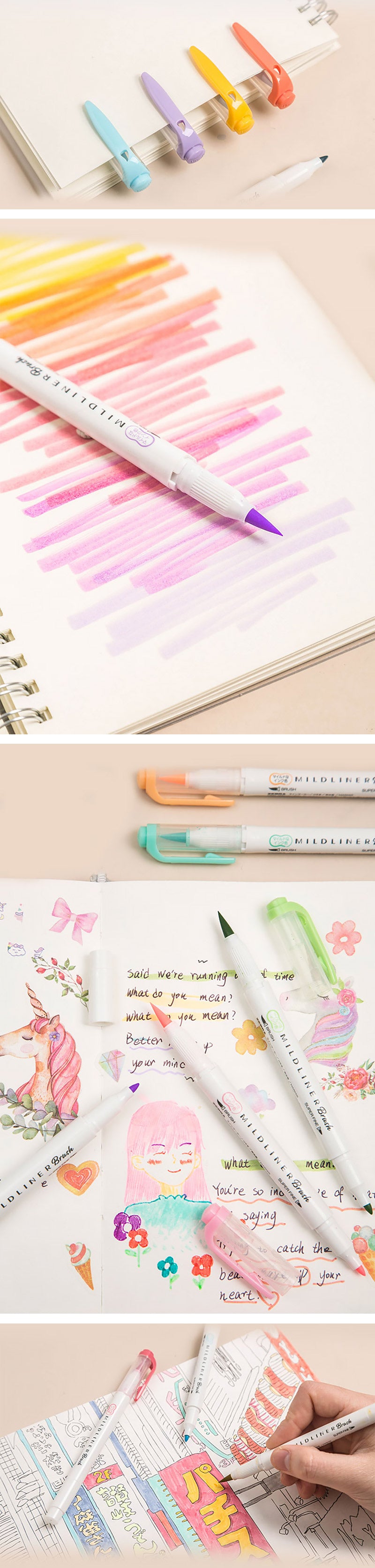 Zebra Mildliner Double Ended Brush Pen 15 Colors - Detail