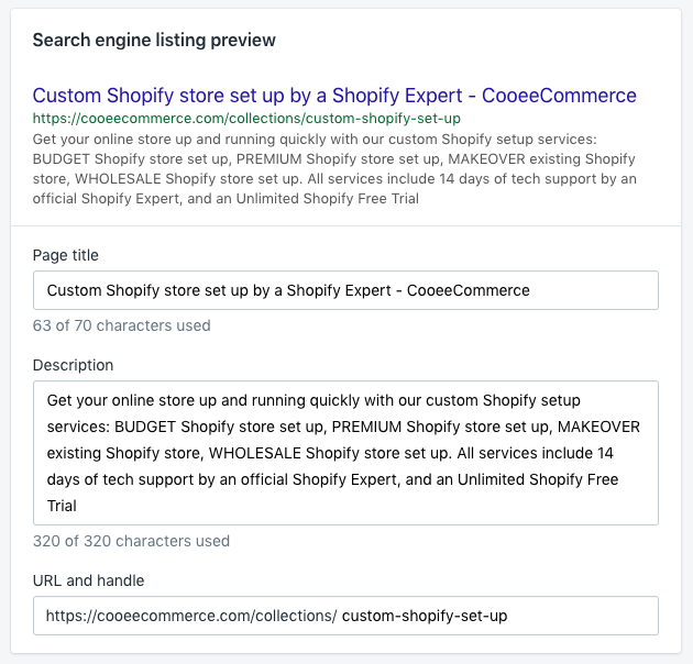 Shopify search engine listing preview