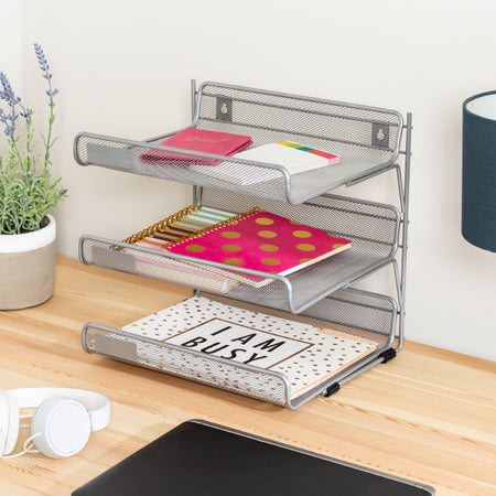 3-tier chrome desk organizer