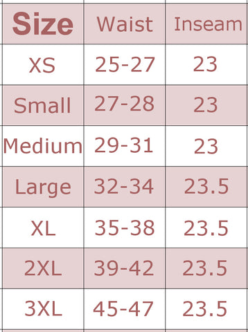 Koru Capri size chart