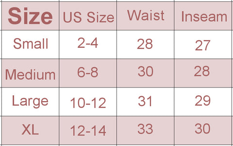Honu Leggings size chart
