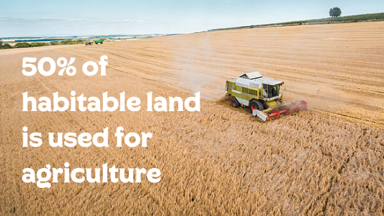 50% of habitable land is used for agriculture