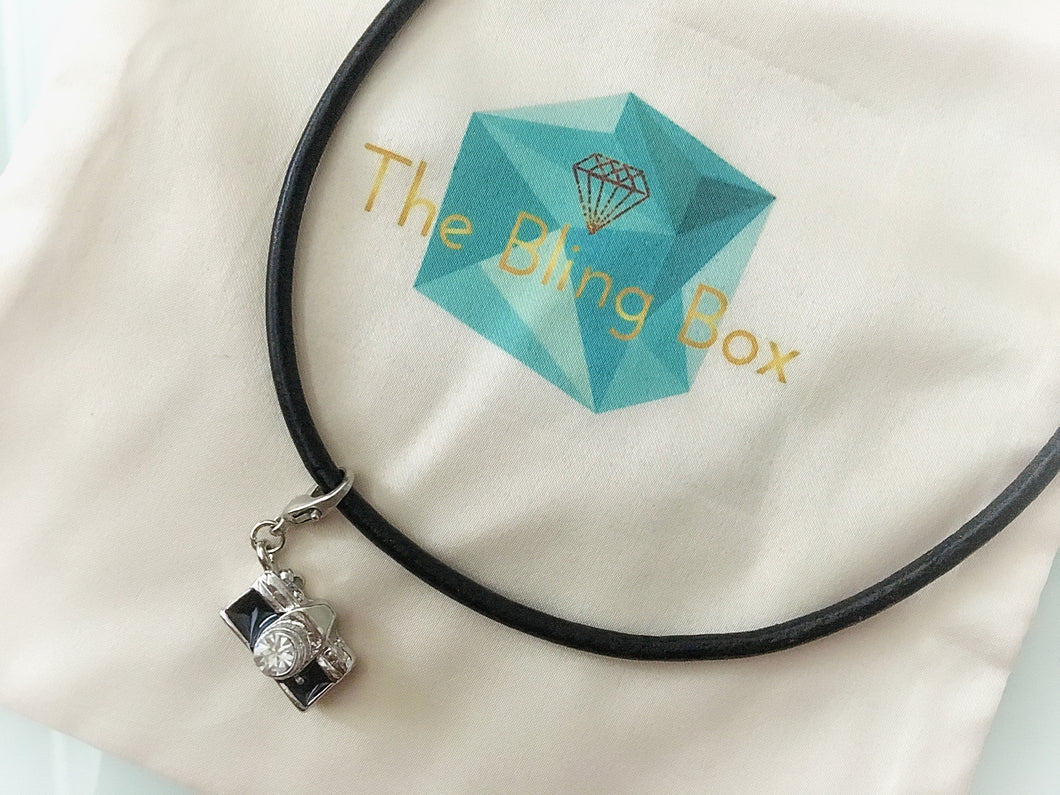 Leather Camera Charm Choker