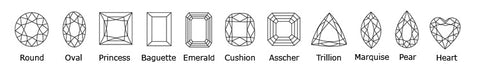 Diamond shapes diagram brilliant pear baguette emerald princess oval trillion cuts