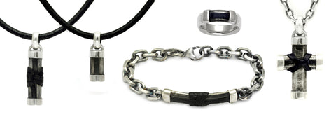 Annika Rutlin Inai mens jewellery collection in silver and leather combo