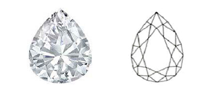 droplet shape or pear cut diamond image and diagram showing cut style