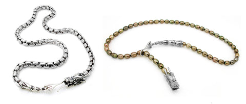 Annika Rutlin stunning dragon jewellery pieces in solid silver chain and pearl necklaces