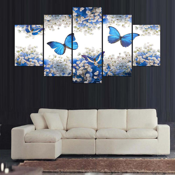 Framed 5 Piece Blue Butterfly Canvas Wall Art Sets - It ...