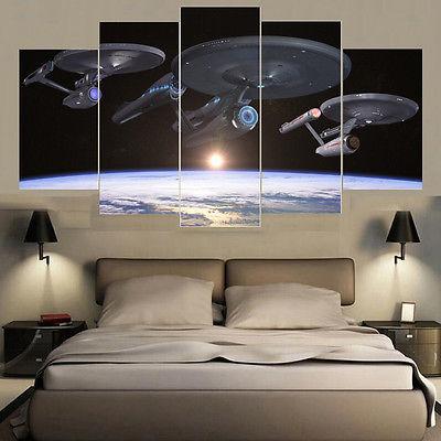 Framed 5 Piece Star Trek Enterprise Space Canvas Wall Art Paintings