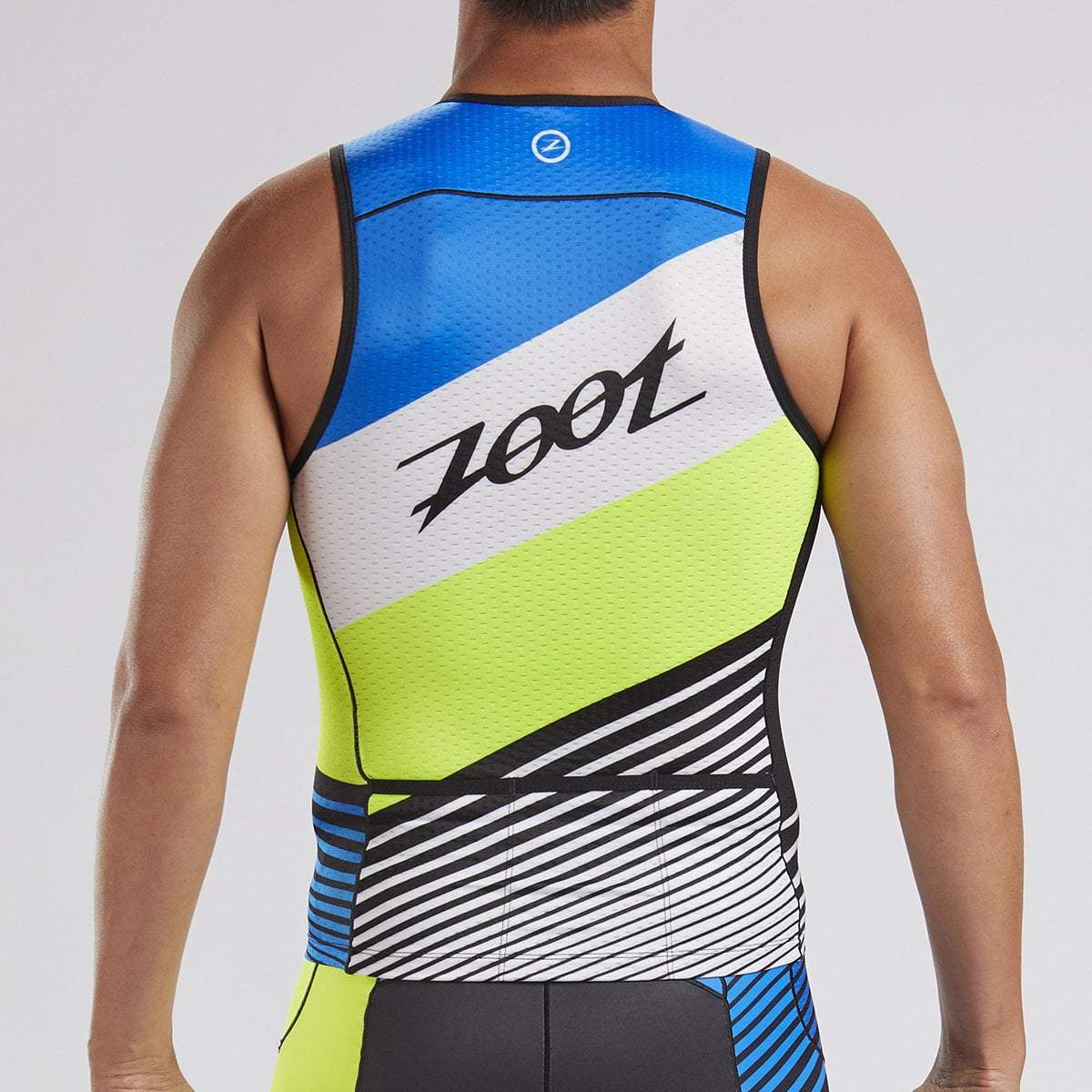 ZOOT Mens M LTD Tri Tank Triathlon Top Compression Shirt Blue Green White Medium 