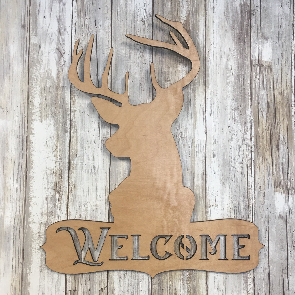 Large 15 Inch Laser Cut Wood Buck/Deer Hunter WELCOME /Wall/Door Decor Sign 