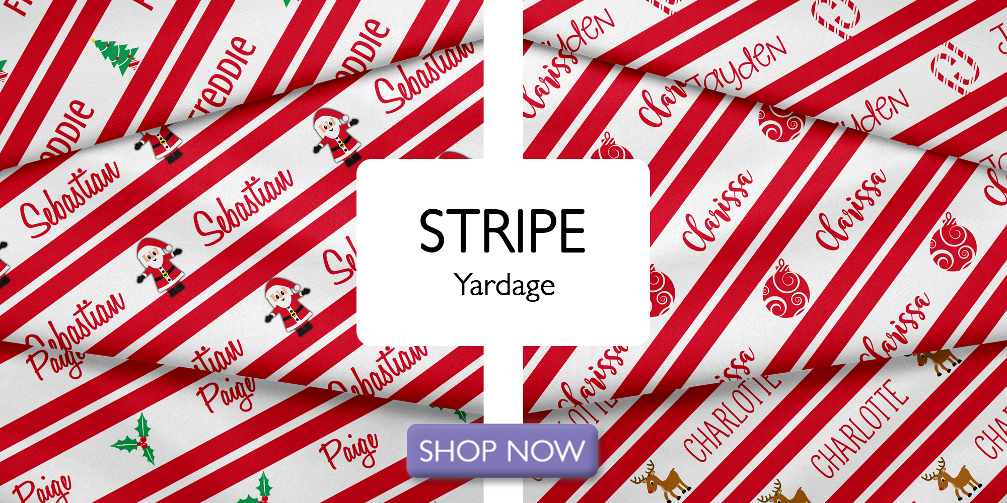 Christmas Stripe Personalized Name Fabric
