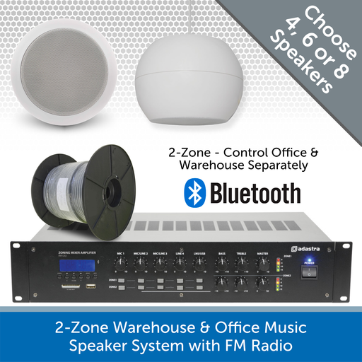 2-Zone Warehouse & Office Music Speaker System with FM Radio