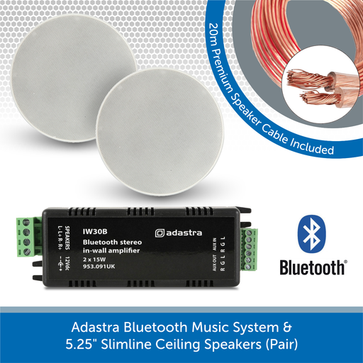 Adastra Bluetooth Music System + 5.25" Slimline Ceiling Speakers (Pair)