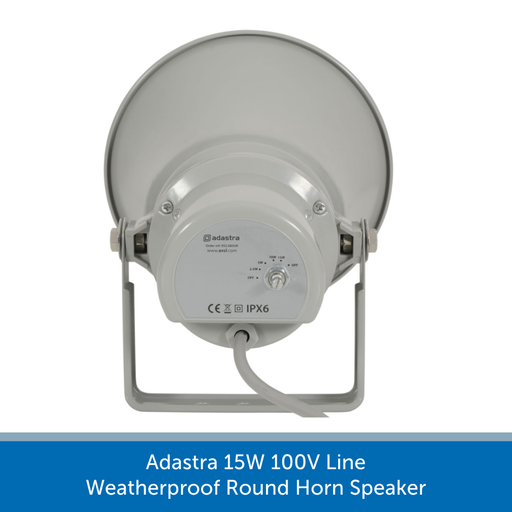 Showing the back of a Adastra 15W 100V Line Weatherproof Round Horn Speaker