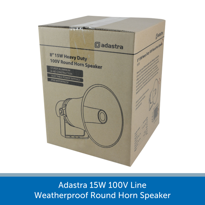 A box for a Adastra 15W 100V Line Weatherproof Round Horn Speaker