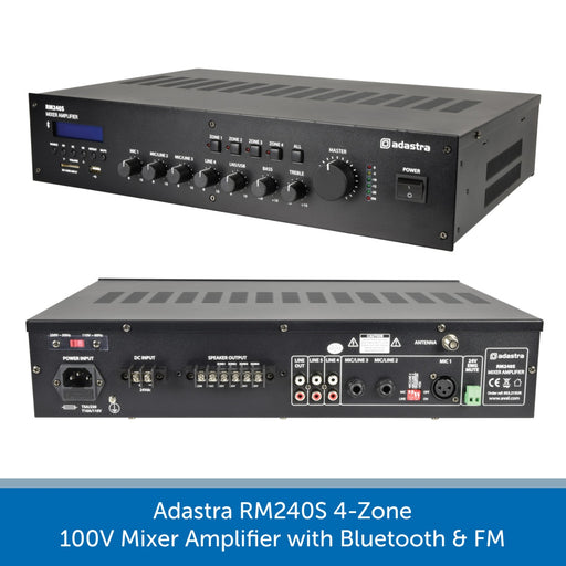 Adastra RM240S 4-Zone 100V Mixer Amplifier with Bluetooth & FM
