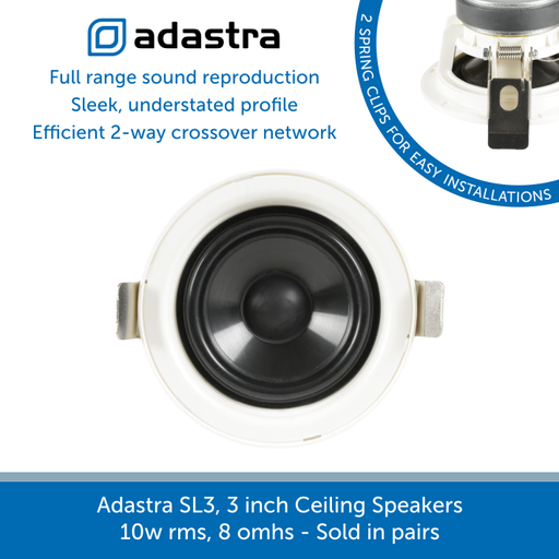 Adastra SL3, 3 inch Ceiling Speakers 10w rms, 8 omhs - Sold in pairs