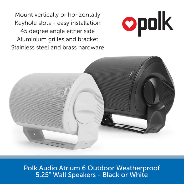 Polk Audio Atrium 6 Outdoor Weatherproof 6" Wall Speakers - Black or White