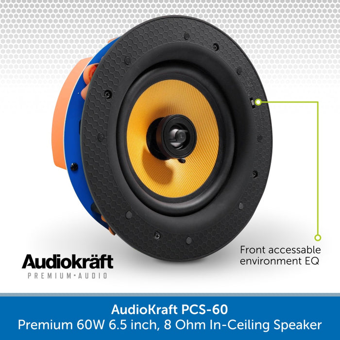 Audiokraft 6.5 inch Premium 60W Ceiling Speakers & Adastra A4 Amp - Dual-zone system