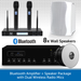 Bluetooth Amplifier + 8 White Speaker Package with Dual Wireless Radio Mics