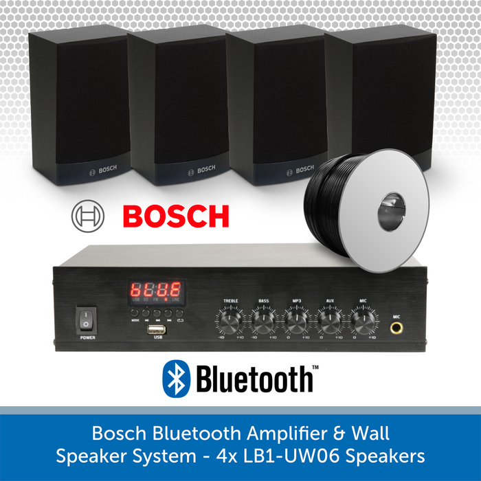 Bosch Bluetooth Amplifier & Wall Speaker System - 4x LB1-UW06 Speakers (Black or White)