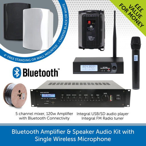 Bluetooth Amplifier & Speaker Audio Kit with Single Wireless Radio Mics