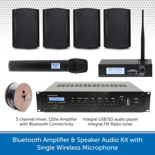 Bluetooth Amplifier & Speaker Audio Kit with Single Wireless Radio Mics