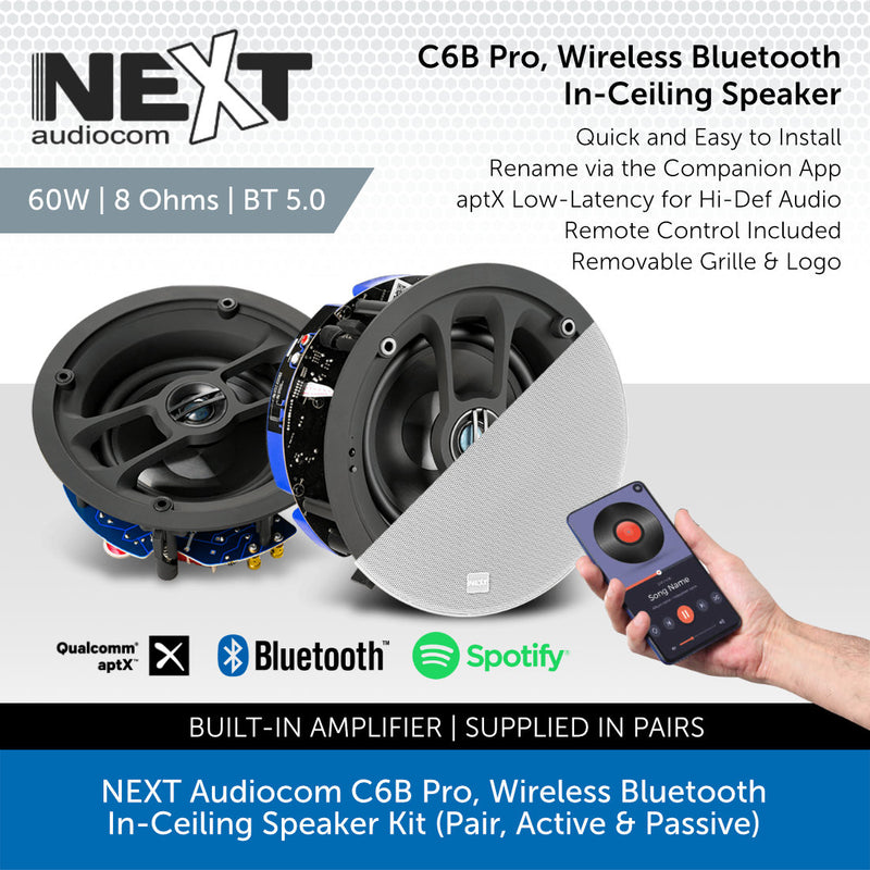 NEXT Audiocom C6B Pro, Wireless Bluetooth In-Ceiling Speaker Kit (Pair, Active & Passive)