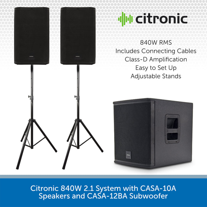 Citronic 840W 2.1 System with CASA-10A Speakers and CASA-12BA Subwoofer