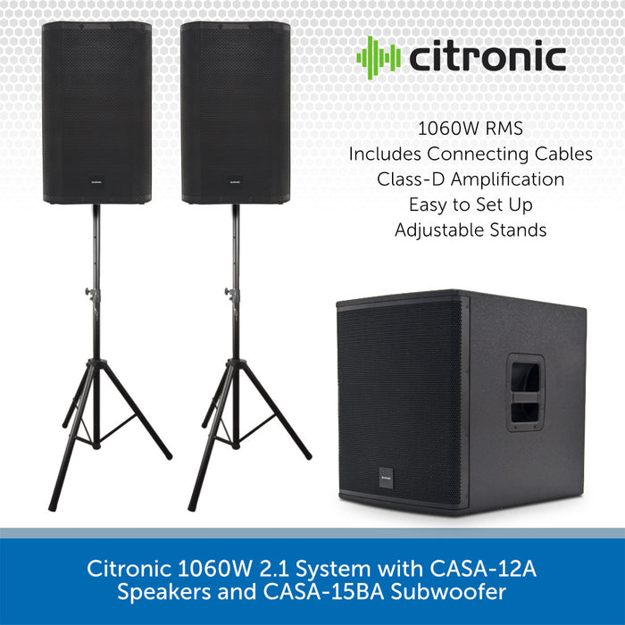 Citronic 1060W 2.1 System with CASA-12A Speakers and CASA-15BA Subwoofer