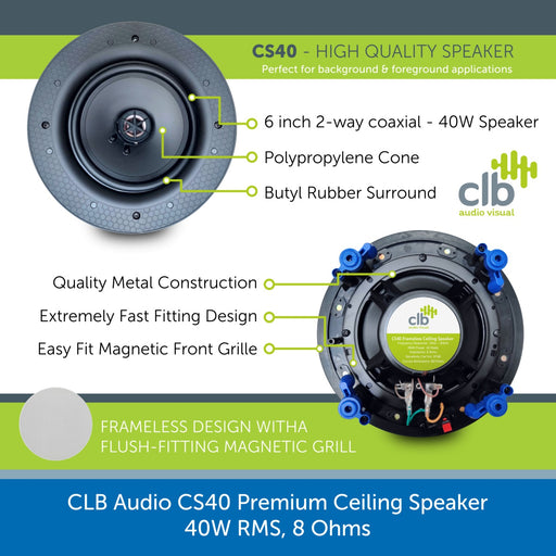 CLB Audio CS40 Premium Ceiling Speaker | 40W RMS, 8 Ohms