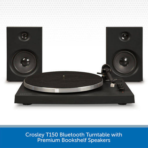 Crosley T150 Bluetooth Turntable with Premium Bookshelf Speakers BLACK