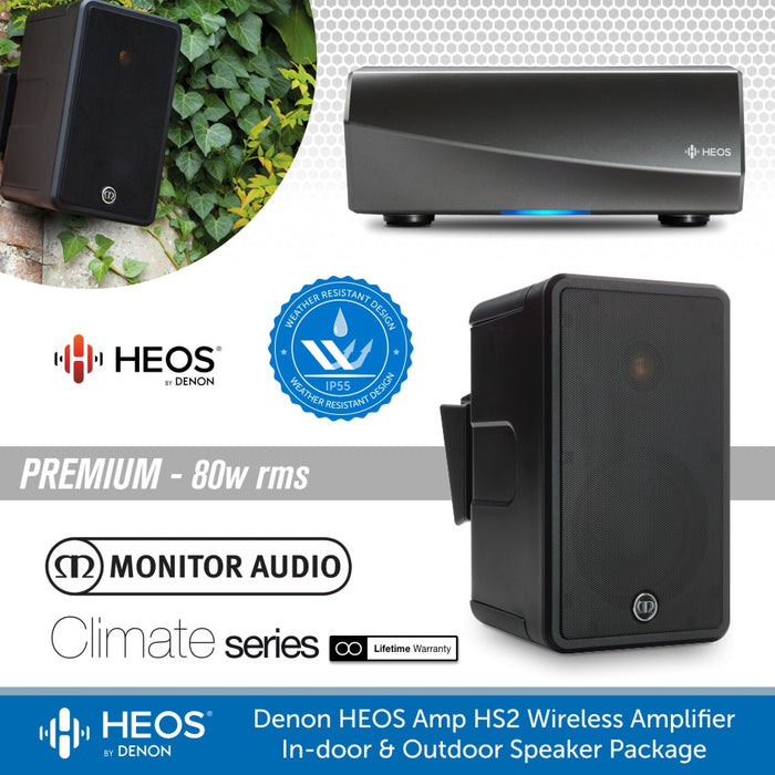 Denon HEOS Amp HS2 Wireless Amplifier with In-door & Outdoor Speaker Package