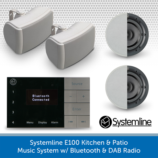 Systemline E100 Kitchen Ceiling Speakers & Garden Patio Music System - Bluetooth + DAB Radio