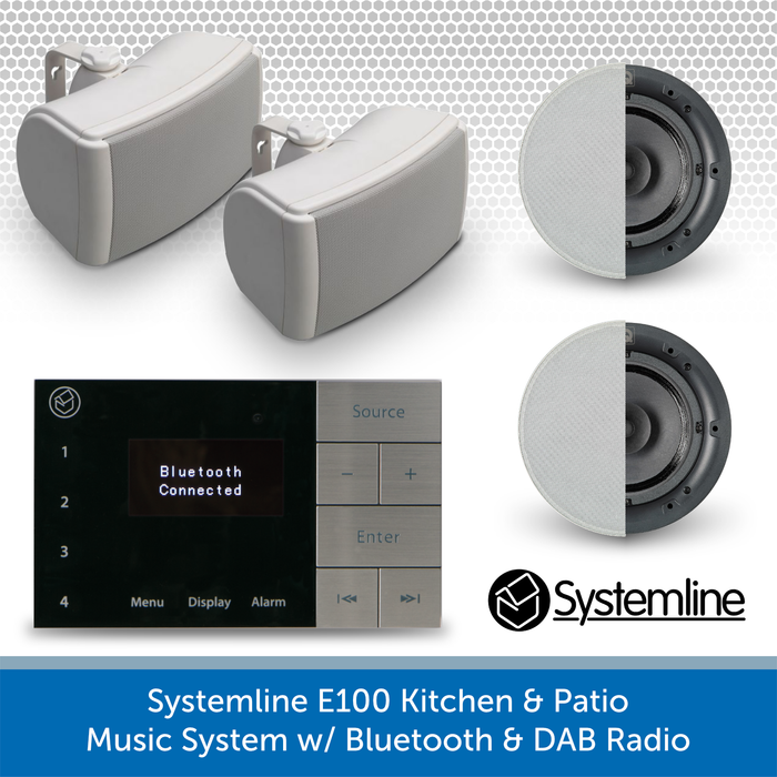 Systemline E100 - Indoor In-Ceiling Speakers & Outdoor Wall Mount Speakers - Bluetooth & DAB Radio