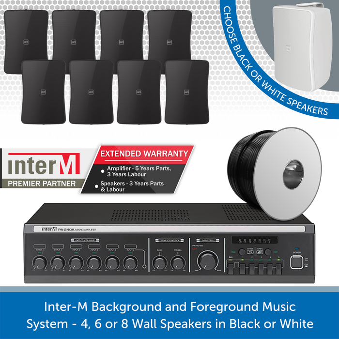 Inter-M Background and Foreground Music System - 4, 6 or 8 Wall Speakers in Black or White