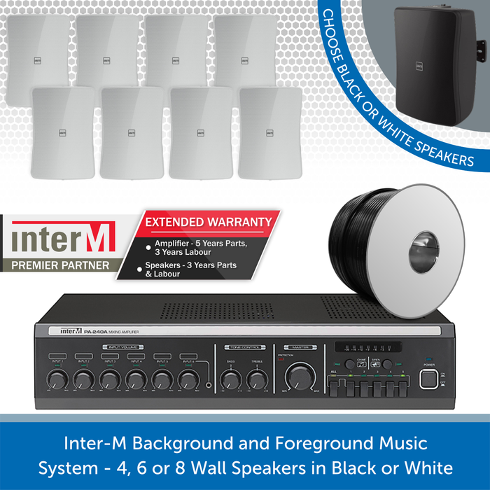 Inter-M Background and Foreground Music System - 4, 6 or 8 Wall Speakers in Black or White