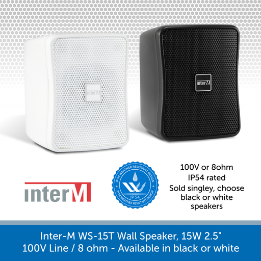 Inter-M WS15T Compact Wall Speakers for Background Music and Voice, IP54 Rated, 100V /8 Ohm
