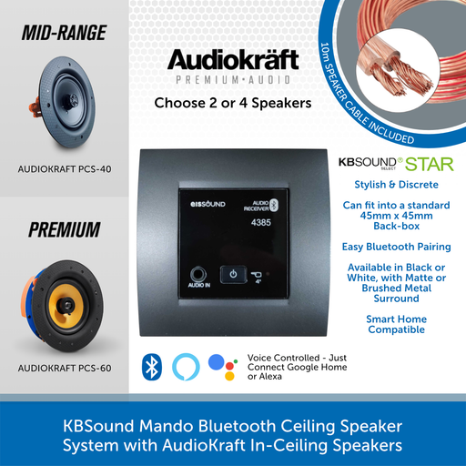 KBSound Mando Bluetooth Ceiling Speaker System with AudioKraft In-Ceiling Speakers