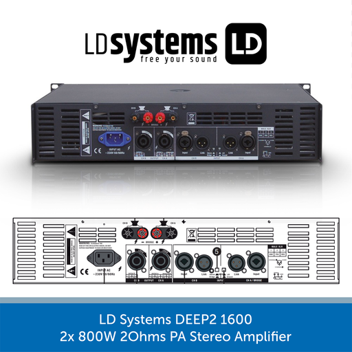 LD Systems DEEP2 1600 2x 800W 2Ohms PA Stereo Amplifier REAR