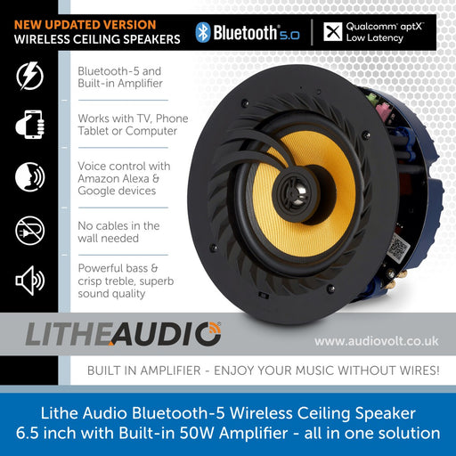 Lithe Audio, Bluetooth Wireless, In-Ceiling Speaker 6.5 inch - Built-in Amplifier