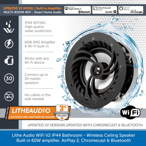 Lithe Audio WiFi V2 Multi Room IP44 Bathroom Ceiling Speaker