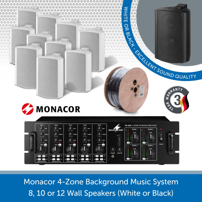 Monacor 4-Zone Background Music System with Volume Control & Source Selection