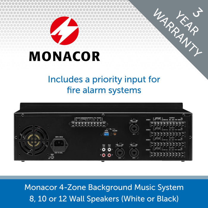 Monacor 4-Zone Background Music System with Volume Control & Source Selection