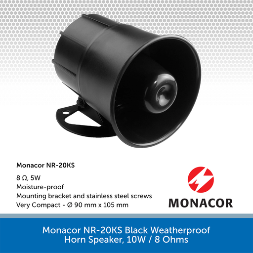 Monacor NR-20KS Black Weatherproof Horn Speaker, 10W / 8 Ohms